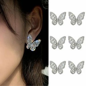 Fashion Silver Plated Butterfly Crystal Luxury Zircon Earrings Women Wedding